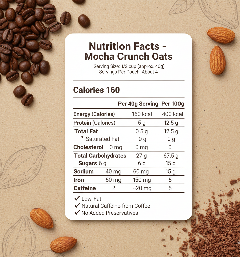 Mocha Crunch Oats – Low-Fat Chocolate Coffee Oats with Almond Crunch
